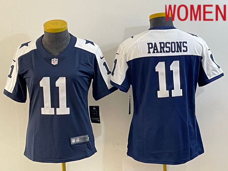 Women Dallas Cowboys 11 Parsons Blue 2023 Nike Vapor Limited NFL Jersey style 3